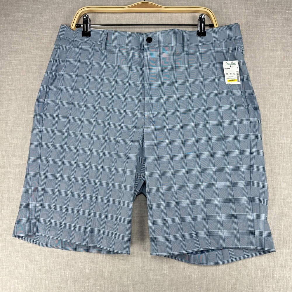 Greg Norman Golf Shorts Mens 36 Blue Plaid Performance Stretch G7XSH575 Thunder